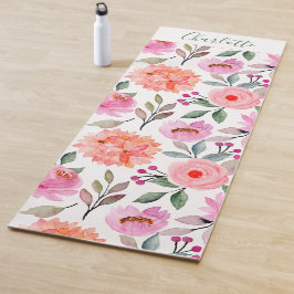 Tapete De Yoga Script Floral Impressão Peach Blush Pink Yoga Mat