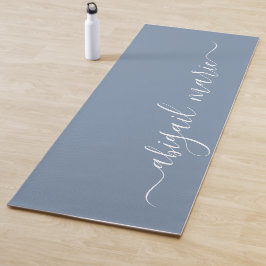Tapete De Yoga Script Personalizado Dusty Blue & White Reversible