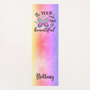 Tapete De Yoga Seja Bonita Borboleta Pastel Watercolor Rainbow