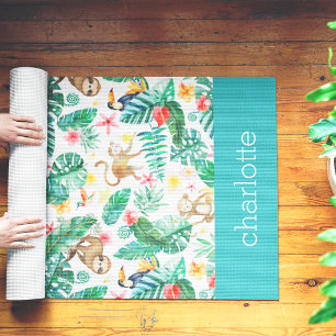 Tapete De Yoga Selva Tropical Colorida Personalizada