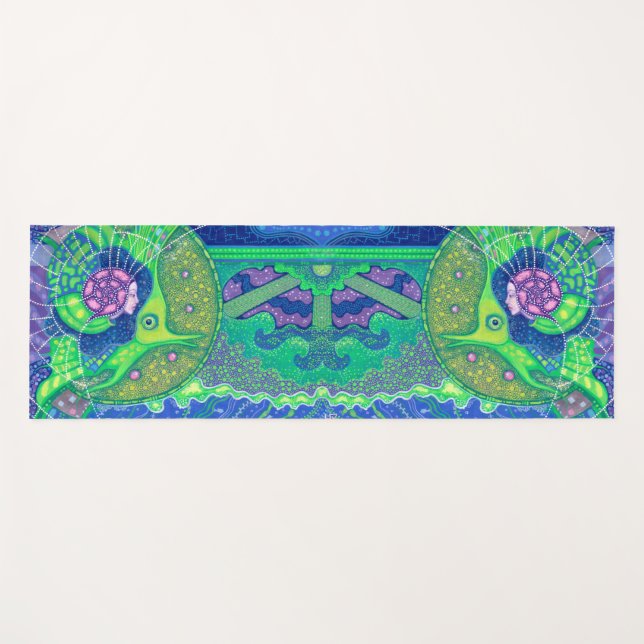 Tapete De Yoga Sereia e peixe, fantasia submarina, arte náutica (Frente (Horizontal))