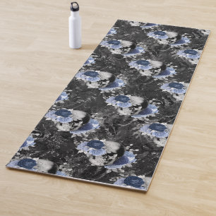 Tapete De Yoga Série de Caveira Floral Azul Design 1