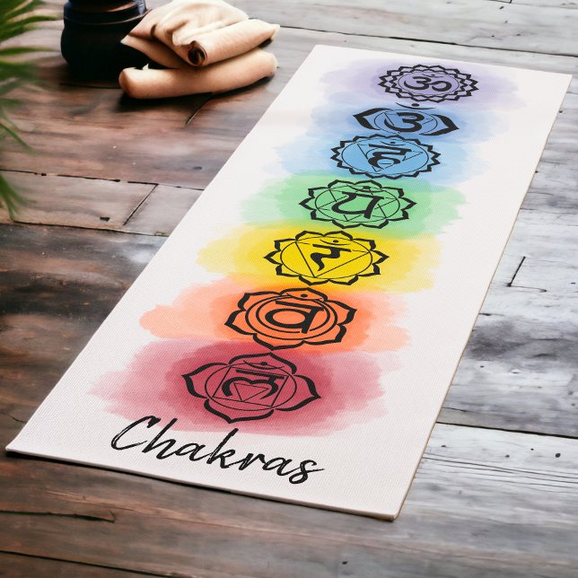 Tapete De Yoga Sete Design Chakra com opções de texto personaliza (Criador carregado)