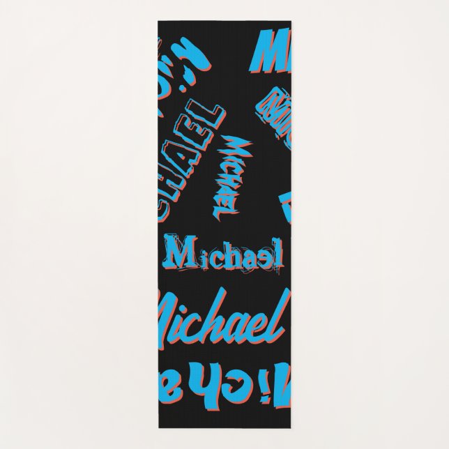 Tapete De Yoga Seu nome é padrão monograma azul preto (Frente)