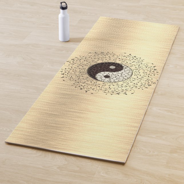 Tapete De Yoga Shimmery Dourado Yin Yang Leafy Wreath (In Situ)