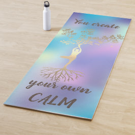 Tapete De Yoga Silhueta de Árvore Dourada, Ioga Holográfico Color