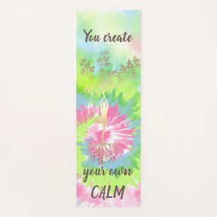 Tapete De Yoga Silhueta de Árvore Dourada, Tie Dye de Arco-Íris C