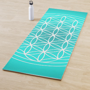 Tapete De Yoga Símbolo de Flor da Vida de Teal Mandala