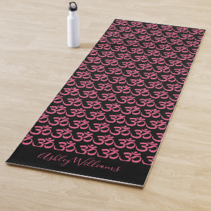 Tapete De Yoga Símbolo Om Rosa Quente do Monograma Padrão Preto