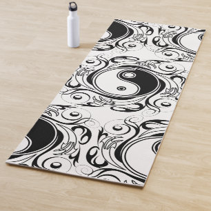 Tapete De Yoga Símbolo Yin & Yang Preto e Branco Estilo Tatuagem