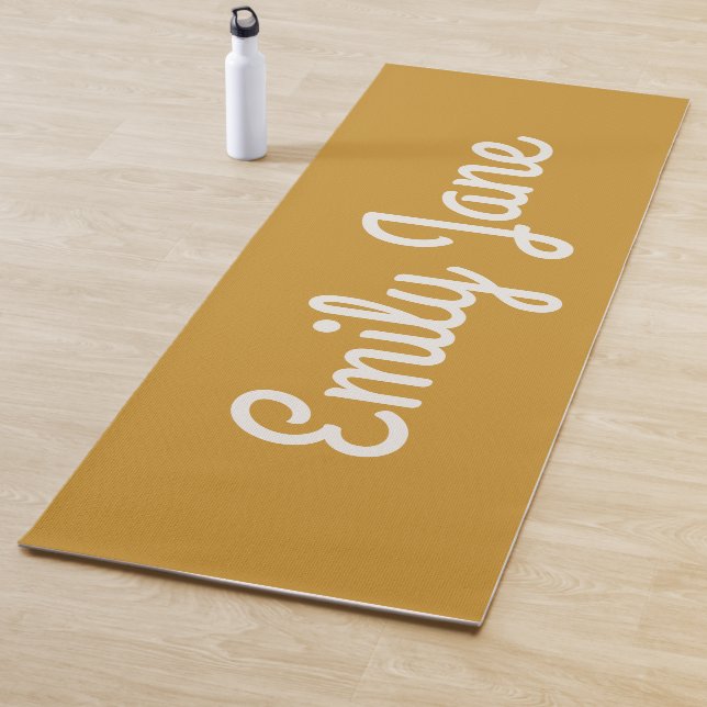 Tapete De Yoga Simple Cute Mustard Yellow Script Personalized (In Situ)