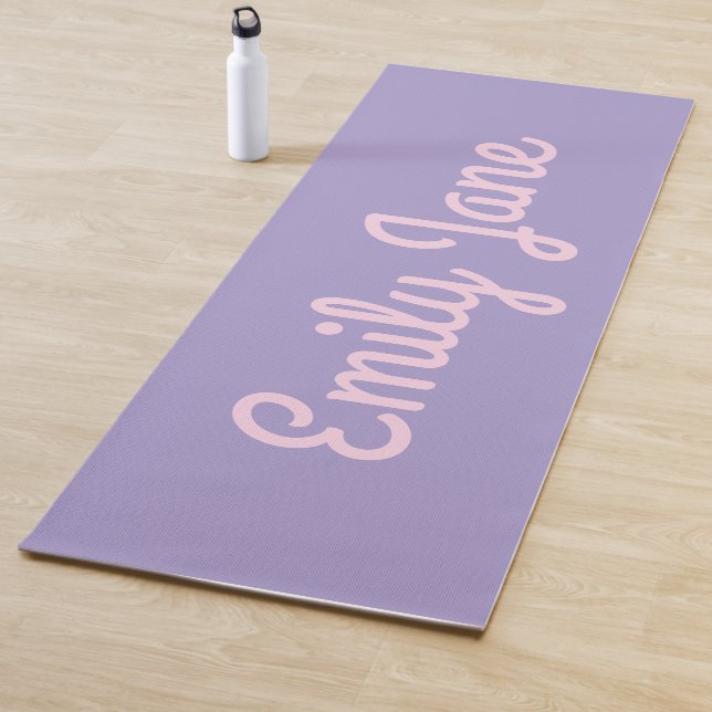Tapete De Yoga Simple Cute Pink and Purple Script Personalized (In Situ)