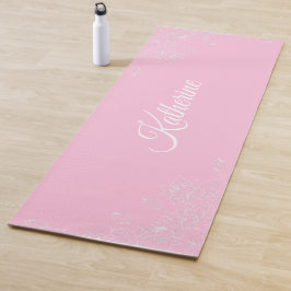 Tapete De Yoga Simple Modern Floral Script Name Soft Pink Lotus