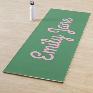 Tapete De Yoga Simples e Fofo Rosa e Verde Personalizado com Letr
