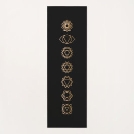Tapete De Yoga Simples Preto Dourado 7 Chakras Negro