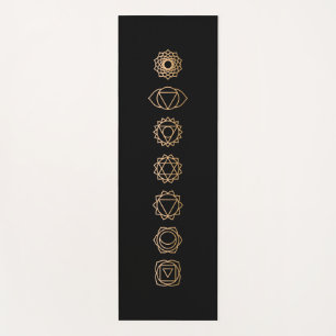 Tapete De Yoga Simples Preto Dourado 7 Chakras Negro