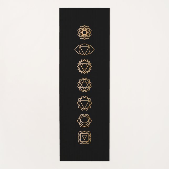 Tapete De Yoga Simples Preto Dourado 7 Chakras Negro (Frente)