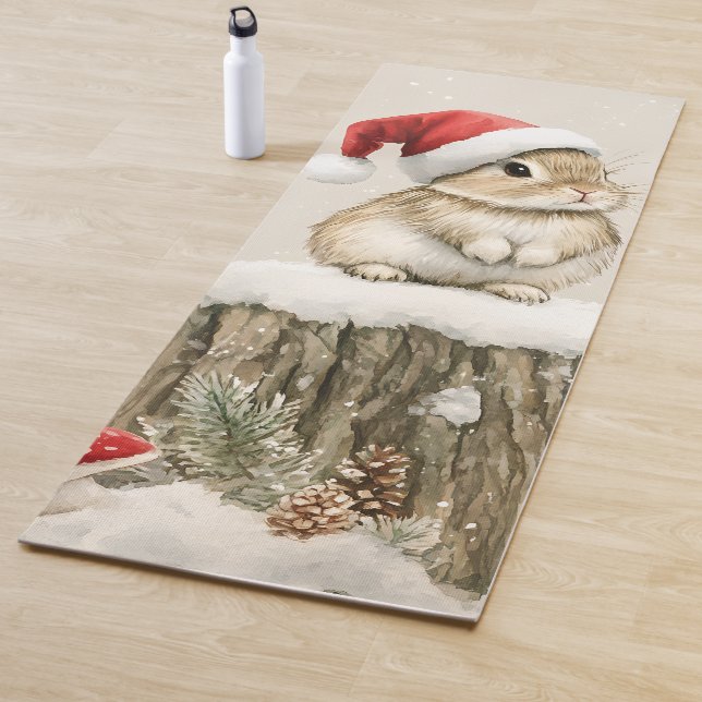 Tapete De Yoga Snowy Forest Winter Woodland Christmas Bunny Bird  (In Situ)