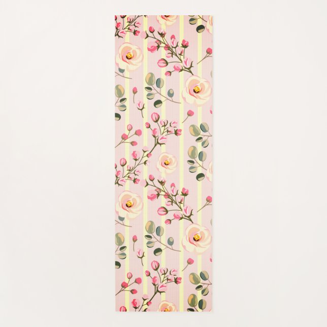 Tapete De Yoga Soft Pink Floral Stripe Pattern (Frente)