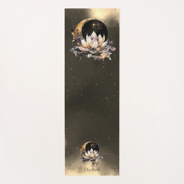 Tapete De Yoga Sol Dourado Celestial, Lotus Lua Céu Noturno (Frente)