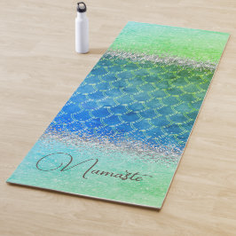 Tapete De Yoga Sonho Azul Sereia Verde Sereia Glittery Bling