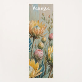 Tapete De Yoga Sonho com Protea Pastel: Floral Elegante