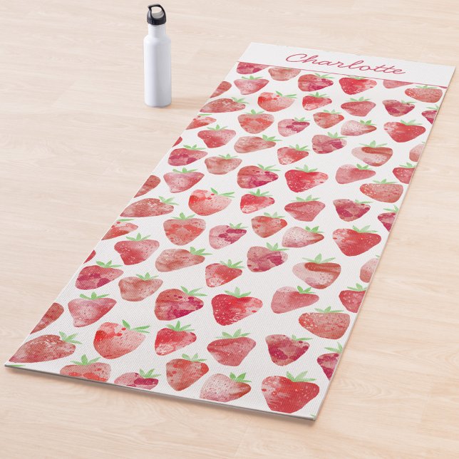 Tapete De Yoga Strawberry Watercolor Personalizada (Criador carregado)