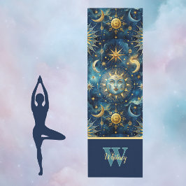 Tapete De Yoga Sun Moon Stars Astrologic e Monograma Celestial