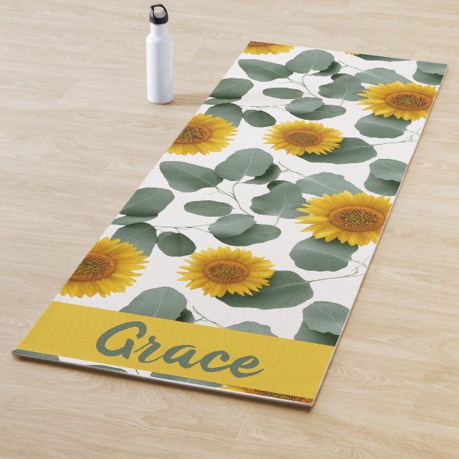 Tapete De Yoga Sunflowers with Eucalyptus Leaves Pattern Custom (In Situ)