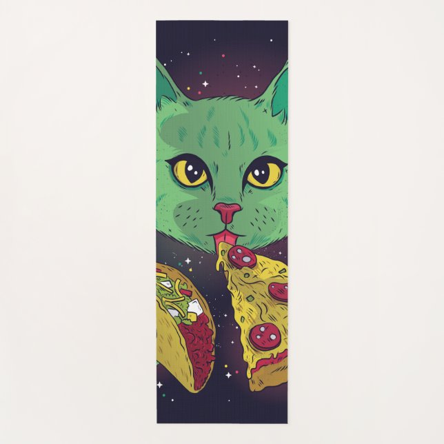 Tapete De Yoga Taco e Pizza - Gato do Espaço Cósmico (Frente)