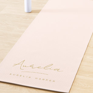 Tapete De Yoga Tapis de Ioga Rosa Bege Mínimo Simples Nome da Ass