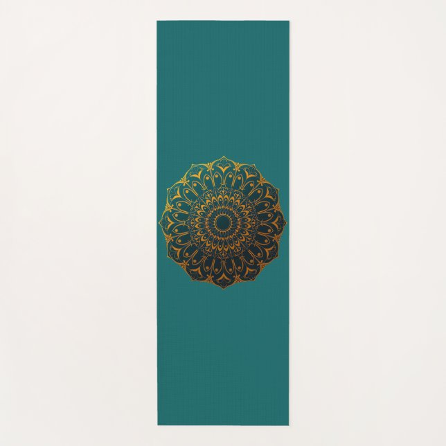 Tapete De Yoga Teal and Gold Mandala (Frente)