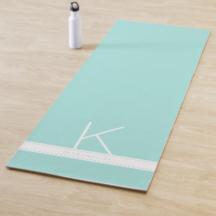 Tapete De Yoga Teal Blue Turquoise Moderna Monograma Simples