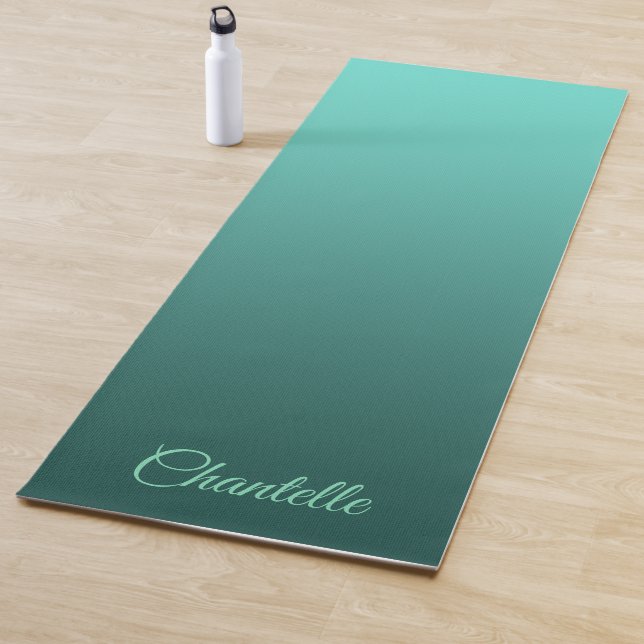 Tapete De Yoga Teal de Gradação Elegante com Nome Personalizado (In Situ)