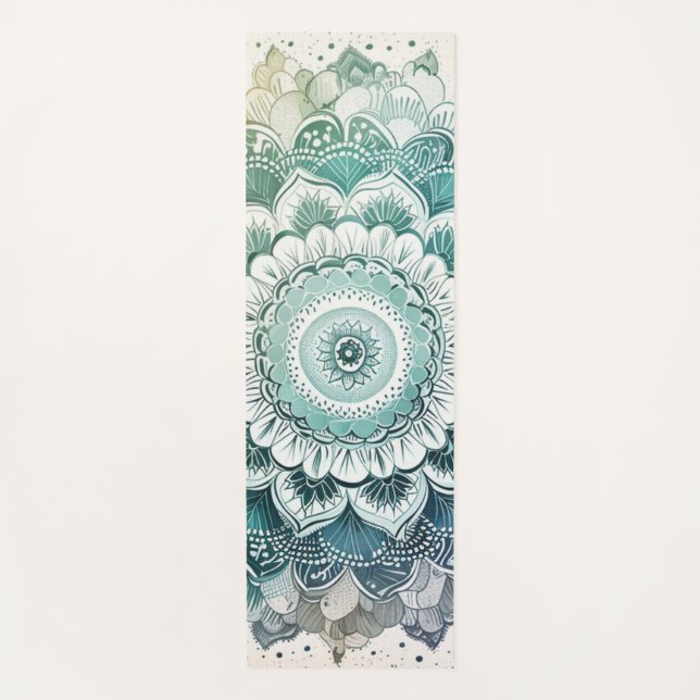 Tapete De Yoga Teal e Turquoise Mandala (Frente)