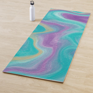 Tapete De Yoga Teal, Roxo, Azul e Dourada Arte Fluida