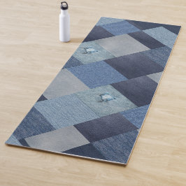 Tapete De Yoga Tecido Azul de Patchwork Denim