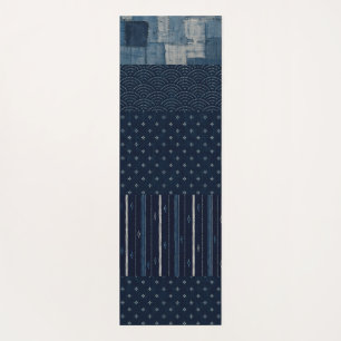 Tapete De Yoga Tecido Japonês de Índigo Field Cloth Boro & Desenh