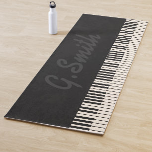 Tapete De Yoga Teclado Piano Preto e Branco Personalizado. Adicio