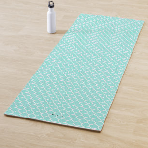 Tapete De Yoga Teste padrão azul de Quatrefoil do Aqua