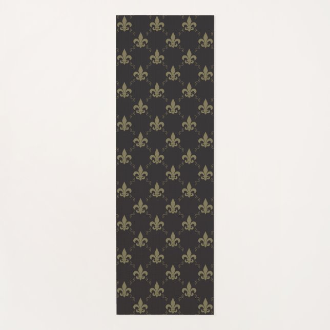 Tapete De Yoga Teste padrão Dourado preto luxuoso da flor de lis (Frente)