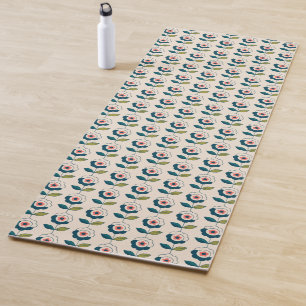 Tapete De Yoga Teste padrão floral de turquesa retro