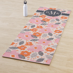 Tapete De Yoga Teste padrão floral retro bonito do monograma