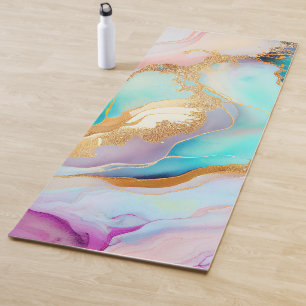 Tapete De Yoga Tinta de mármore de Pastel abstrato com brilho