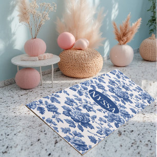 Tapete De Yoga Toile Floral Azul Clássico Vintage Francês
