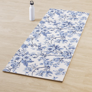 Tapete De Yoga Toile Floral Azul Vintage Francês Country