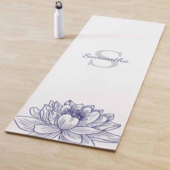 Tapete De Yoga Traço Floral Azul Ioga Mat Personalizado (In Situ)