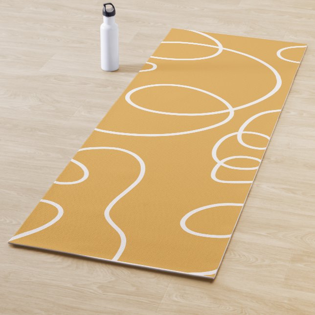 Tapete De Yoga Traços Mínimos de Linha Moderna Amarelo (In Situ)