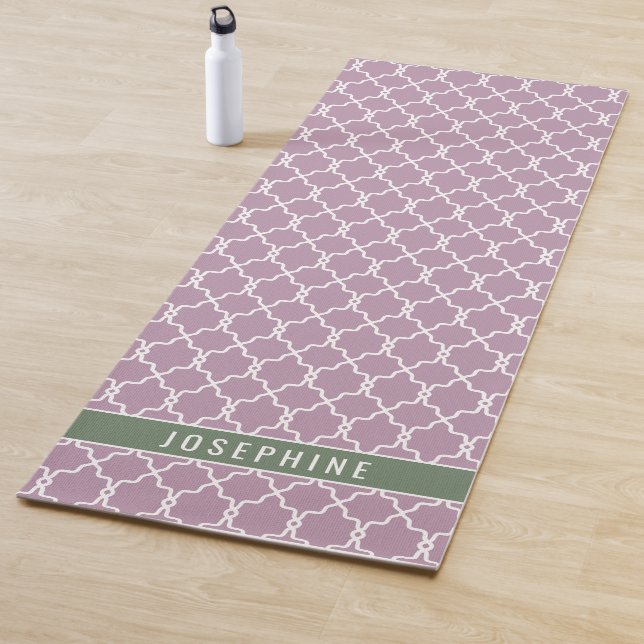 Tapete De Yoga Trellis de Lavanda e Verde Suave com Nome (In Situ)