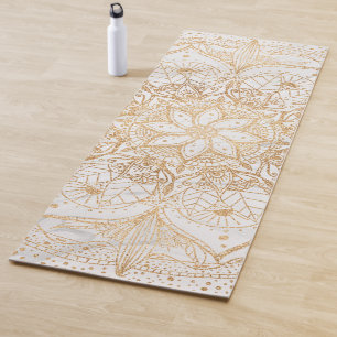 Tapete De Yoga Trendy Dourada Floral Mandala Marble Design